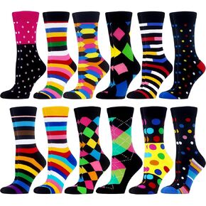 WeciBor Women's Colorful Novelty Funny Pattern Combed Cotton Crew Socks 12 Pairs