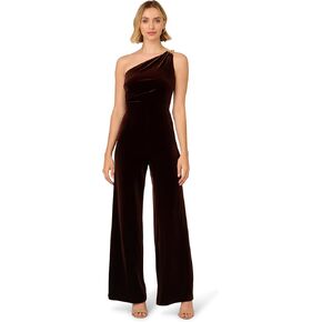 Adrianna Papell Womens Velvet One Shoulder Jumpsuit
