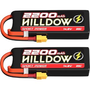 Hilldow 14.8V 4S Lipo Battery 85C 2200mAh RC Battery Rechargeable with XT60 Plug for RC Models Airplane Helicopter Remote Control Quadcopter Drone FPV (2 Packs)