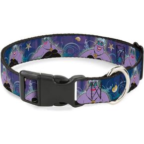 Buckle-Down Plastic Clip Collar - Ursula 4-Poses/Shells/Ivy/Bubbles Purples/Blues - 1" Wide - Fits 9-15" Neck - Small