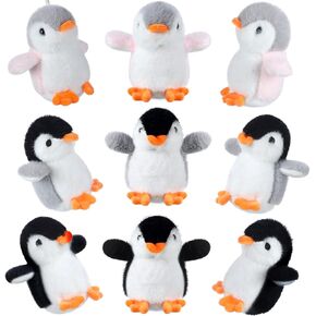 9 Pcs Mini Penguin Stuffed Plush Toys 4.3 Inch Cute Soft Small Penguin Ornament Hanging Animal Stuffed Toys for Keychain Bag Pendant Birthday Valentine Gift Party Favor(Cute Style)