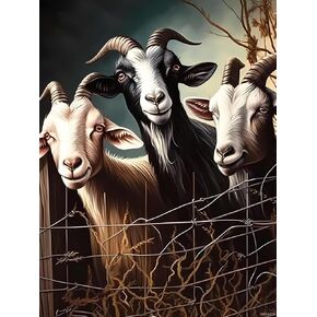 JXAVAXDE Diamond Painting Kits for Adult Beginner Round Full Diamond 5D DIY Diamond Art Kit Gift, Goats in The Fence Diamond Painting Home Wall Decor 12x16 Inch