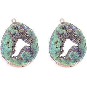 Natural Stone Pendant, Irregular Plated Gold Edge Crystal Agate Stone Pendant for Jewelry Making DIY Necklace Charms 25X30-35X45mm (2 Pcs)