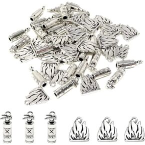 Honbay 60PCS Alloy Firefighter charms Pendant Flame Charms Camping Fire Pendant Fire Extinguisher Charms for Earring Necklace Bracelet Keychain Crafts Making (2 Style)