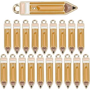 20 Pcs Enamel Pencil Charms for Jewelry Making and Crafting 32x6mm, Teacher School Charm Bulk Pendant for Earrings, Bracelets, Necklaces, DIY Crafts Back to School Teacher's Day Accessory for Adult