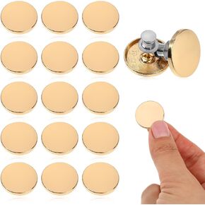 15 Pcs Metal Buttons Pins 21mm Gold Metal Flat Buttons No Sew No Tools Instant Replacement Snap Tack Button Round Shaped Detachable Buttons for Suit Coat Shirt Jackets Craft