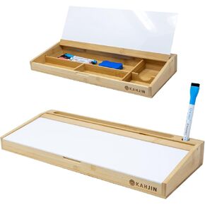 Small Desktop Whiteboard with Storage, Desk Dry Erase Board for Writing Memos and to-Do Lists - Bamboo Wood Organizer White Board for Desk with compartments for Home, Office, School Accessories