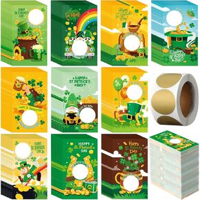 200 Pcs St. Patrick's Day Scratch off Game Cards 10 Styles Holiday DIY Scratch Blank Gift with 300 Scratch Stickers Shamrock Lucky Irish Green Party Favors for Adults Groups Prizes Business