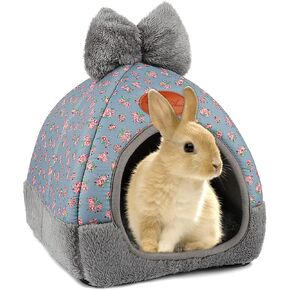 YUEPET Bunny Bed Warm Guinea Pig Cave Beds Cute Bowknot House Big Hideouts Cage Accessorie for Dwarf Rabbits Hamster Bunny Ferrets Rats Hedgehogs Chinchilla（Blue）