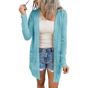 MEROKEETY Women's Open Front Lightweight Cardigan Long Sleeve Button Down Loose Outwear