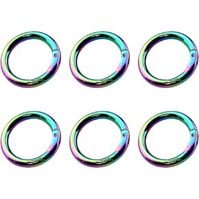 ZZHXSM 6Pcs Round Shape Spring Snap Hooks Clip for Key Chains Buckle Purse Handbag Shoulder Strap Rings, 25mm Rainbow Color