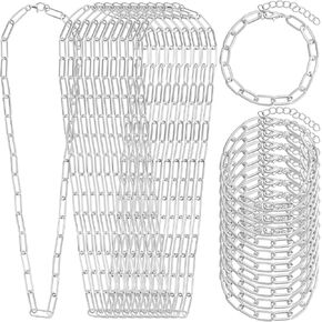 Landical 20 Pcs Gold Paperclip Chain Necklace Bracelets Kit Charm Necklace Chain for Jewelry Making Paperclip Link Bracelets with Lobster Clasps for Women Men