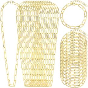 Landical 20 PCS Gold Paperclip Chain Bracelets Kit Kit Charm Charm Stain for Jewelry Making Paperclip Link Bracelets with Compster Clasps for Women Men