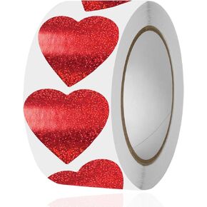 500 Pcs 1.5 Inches Valentine Heart Stickers for Kids Adult, Pink Glittery Roll Stickers Self-Adhesive Labels for Valentine's Day Anniversary Wedding Party Supplies