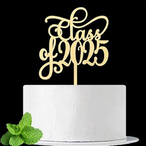 JIEEIN Class of 2025 Cake Topper, Congrats Grad Mirror Gold Acrylic Cake Topper, 2025 Graduation Party Decoration Supplies