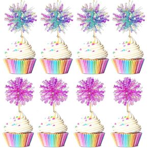 30pcs رقائق ألعاب نارية كب كيك أعلى القبعات ، عيد ميلاد سعيد الوردي القبعات العليا ، البريق بهرج زهرة الشراب