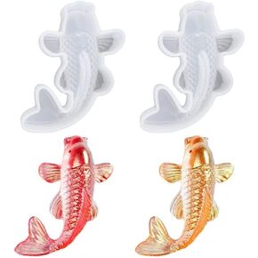 Weenkeey 2 Pcs Koi Fish Silicone Resin Molds Koi Goldfish Pendant Epoxy Molds 3D Goldfish Silicone Molds Animal Jewelry Casting Molds for DIY Crafts Jewelry Pendant Keychain
