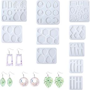 10PCS Resin Earring Mold, Earring Resin Molds Resin Earring Making Kit with Hole Resin Jewelry Making Kit Resin Jewelry Molds for Earrings Pendant Keychain