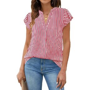 Blooming Jelly Womens White Blouse V Neck Ruffle Sleeve Flowy Shirts Dressy Casual Cute Summer Tops