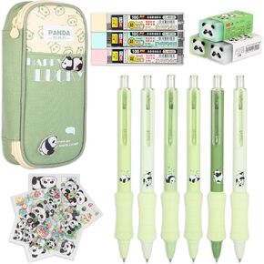 0.5 مجموعة قلم رصاص ميكانيكية ، PANDA موضوع PUCHER POCK & ERASERS & LEAD ENDILL والملصقات ، علبة قلم رصاص لطيف مع الإمدادات ، قلم رصاص ميكانيكي مع قبضة ، أقلام الرصاص الآلي للأطفال (Bluegreen)