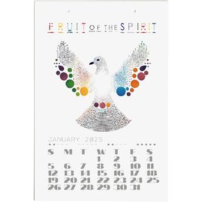 2025 Fruit of the Spirit Monthly Wall Calendar 12" x 18", Full Color, A Page for Each Fruit of the Spirit, Morse Code Inspired, Art in Statement Scale, MADE IN THE USA