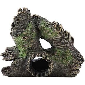 Aquarium Tree Stump, Resin Hollow Tree Trunk Habitat with Hideout Holes for Cichlid Betta Fish Decoration