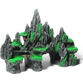 Large Fish Tank Decoration - Mountain View Aquarium Ornament with Tree House Cave Bridge Artificial Plastic Plants Large Fish Tank Decorations