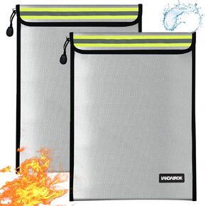2PCS 28 * 17cm Fireproof Document Bag Home Office Travel Fireproof Safe Storage Pouch with Zipper for Document Cash Money Valuables Jewelry Passport Currency Keys Tablet Power Bank Battery