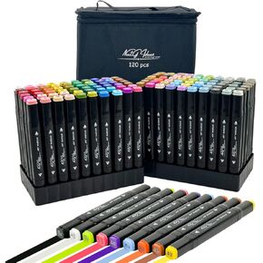 Alcohol Markers Set - 120 Color Art Markers with Permanent Ink, Fine & Chisel Tips for Sketching, Drawing, Painting, Coloring - Includes Plastic Storage Holder & Zip Bag