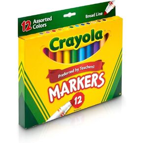 Crayola® Broad Line Markers, Assorted Classic and Bright Colors, Box of 12