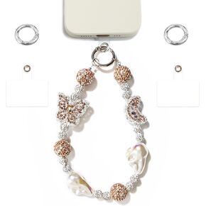 Phone Charm with Handpainted/Crystal Beads, Hands-free Wrist Strap for Most Phone Case, Anti-lost Keychain, Cute Bag Charms