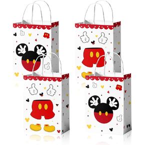24 Pack Red Mouse Paper Party Bags with Handles Princess Happy Birthday Gift Bags Red Mouse Goodie Treat Candy Bags for Kids Boys Birthday Party Favors Supplies