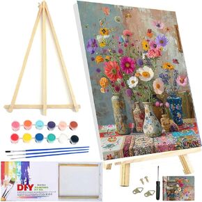 KICHANG Flowers Framed Paint by Number for Adults Canvas,DIY Paint by Numbers Kit for Adults Vase Arts Crafts for Adults Beginner with 2 Paint Brushes,Acrylic Paint Kit for Home Wall Decor-8x12in