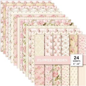 24 Sheets Scrapbook Paper, 6 inches Vintage Watercolor Floral Decorative Craft Paper Single-Sided Pattern DIY for DIY Making Cards,Art journaling,Scrapbooking Collection - 12 Designs (Style B)