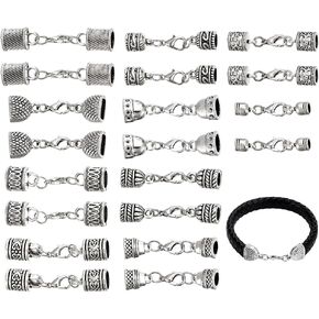 PH PandaHall 20pcs 10 Styles Alloy Cord End Caps with Lobster Clasp Leather Jewelry Clasps Necklace End Caps End Tip with Loop Ring Connector for DIY Bracelets Necklaces Chokers Jewelry Making