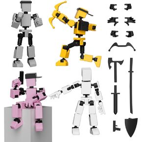 4PCS Mini Titan T13 Action Figures Set, Assembly Completed Luck Dummy Robot 13 Action Figure Toys for Boys Stick Figures with Multi Joints Movable Fidget Gifts for Kids(Yellow+Orange+Blue+Red)