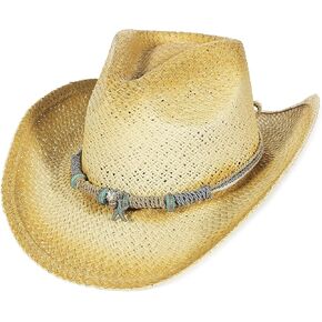 EOZY Men & Women's Summer Cowboy Cowgirl Straw Hat Hollow Out Woven Roll Up Wide Brim Hat