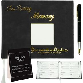 Leather Funeral Guest Book for Memorial Service Celebration of Life Guest Book 9" x 7" Funeral Sign in Book for Guests |1 Guest Book|1 Black Pen|1 Memory Table in Package Box (Blue-Black)