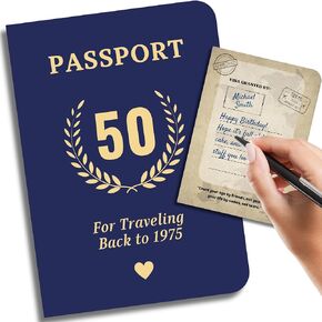 50 Year Old Gifts | 50th Birthday Party Decorations | Birthday Guest Book, Birthday Signature Book | 50th Birthday Card | 50 Birthday Gift for Men Women | 1975 Trivia Game, Birthday Games, Back in 1975 | Fake Passport for Traveling Back to 1975 (50th birt