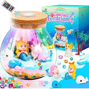 Arts&Crafts Light Up Mermaid Terrarium DIY Toy Kit for Kids,Great STEM Christmas&Birthday Gift for Little Girls&Boys Age 8+,Make Your Own Night Light,Decoration Bottles with LED