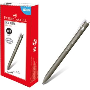 Faber-Castell Rx Gel Pen Box من 10 (0.5 مم ، أسود) قلم مريح لاستخدام المكتب ، طرف مخروطي ، مقاوم للتهدئة ، مقاوم للماء ، شدة عالية الألوان ، إثبات المستندات ، قلم قابل للسحب مع تصميم نحيف in Kuwait