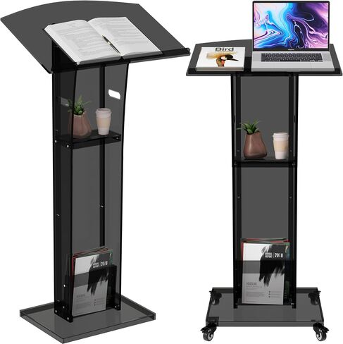 Acrylic Podium Pulpit Stand | Modern Deisgn Portable Classroom Lectuern | Professional Use | Conference Church Speeches Weddings Events Presentation (Space Black, 49' Tall) in Saudi Arabia