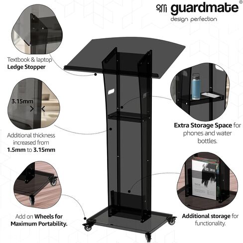 Acrylic Podium Pulpit Stand | Modern Deisgn Portable Classroom Lectuern | Professional Use | Conference Church Speeches Weddings Events Presentation (Space Black, 49' Tall) in Saudi Arabia
