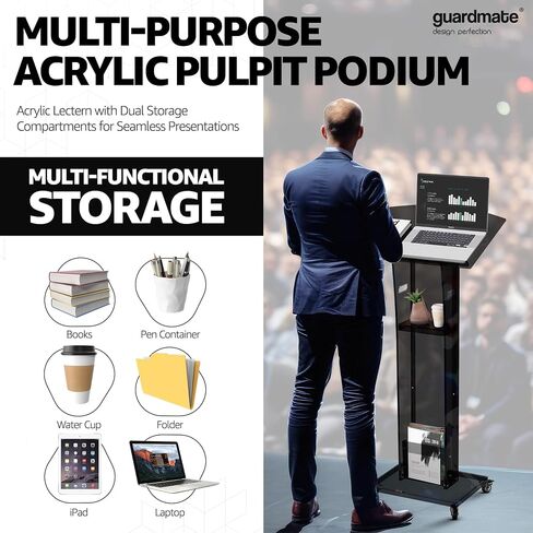 Acrylic Podium Pulpit Stand | Modern Deisgn Portable Classroom Lectuern | Professional Use | Conference Church Speeches Weddings Events Presentation (Space Black, 49' Tall) in Saudi Arabia