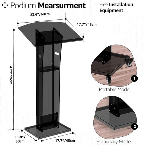 Acrylic Podium Pulpit Stand | Modern Deisgn Portable Classroom Lectuern | Professional Use | Conference Church Speeches Weddings Events Presentation (Space Black, 49' Tall) in Saudi Arabia