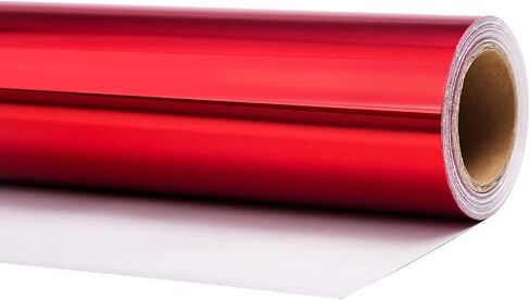 PlandRichW Red Metallic Wrapping Paper Mini Roll - Glossy Solid Color Gift Paper Great for Weddings, Birthdays, Christmas, Baby Showers - 17 Inches X 33 Feet in Saudi Arabia