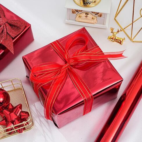 PlandRichW Red Metallic Wrapping Paper Mini Roll - Glossy Solid Color Gift Paper Great for Weddings, Birthdays, Christmas, Baby Showers - 17 Inches X 33 Feet in Saudi Arabia
