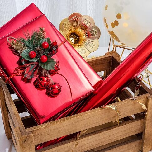 PlandRichW Red Metallic Wrapping Paper Mini Roll - Glossy Solid Color Gift Paper Great for Weddings, Birthdays, Christmas, Baby Showers - 17 Inches X 33 Feet in Saudi Arabia