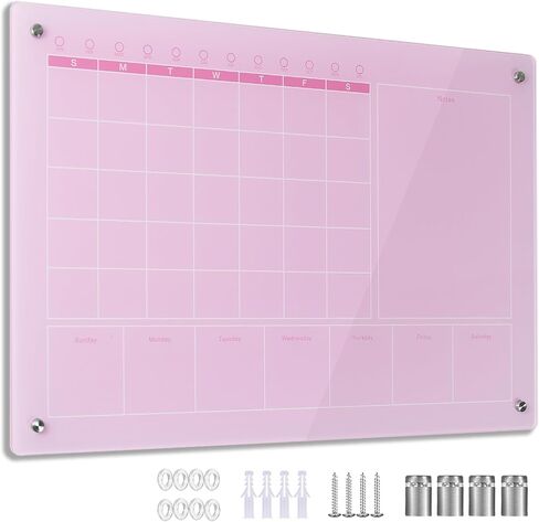 Large Acrylic Calendar for Wall,24"X16",Acrylic Dry Erase Calendar for Wall,Pink Dry Erase Board for Home/Office in Kuwait
