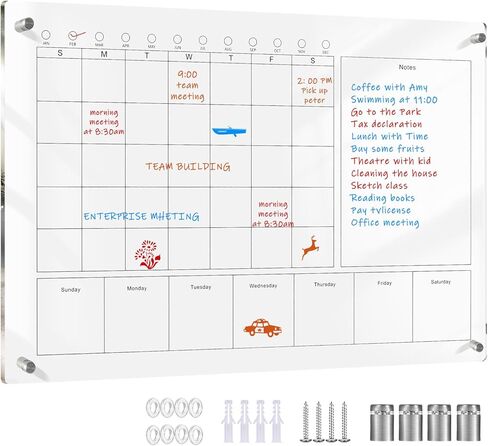 Large Acrylic Calendar for Wall,24"X16",Acrylic Dry Erase Calendar for Wall,Pink Dry Erase Board for Home/Office in Saudi Arabia